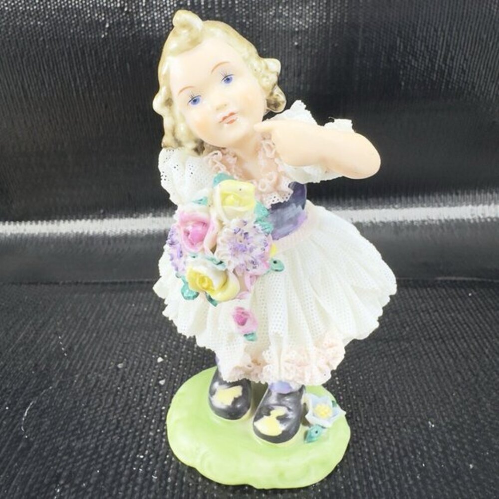 Rudolf Kammer Darling Germany Porcelain Lace Figurine Girl Flower Basket Vintage